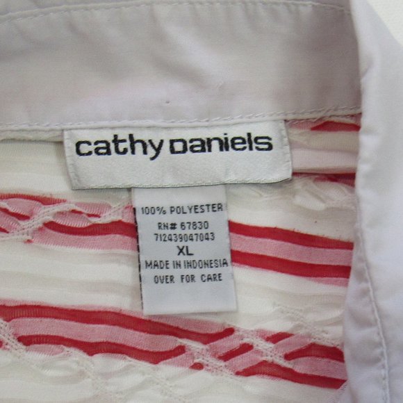 Vintage Cathy Daniels Women's Red Stripe Roll-Tab Blouses Shirts Size XL - Picture 7 of 8